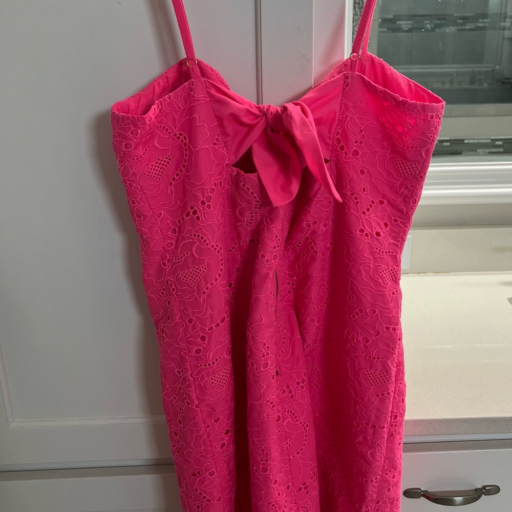 LILLY PULITZER SHELLI HOT PINK EYELET MINI DRESS $208 new with tag - Picture 8 of 10
